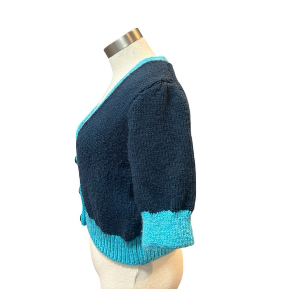 Zara Womens Cardigan Sweat Chunky Knit Short Sleeve Colorblock Blue Sz. M - Picture 7 of 10